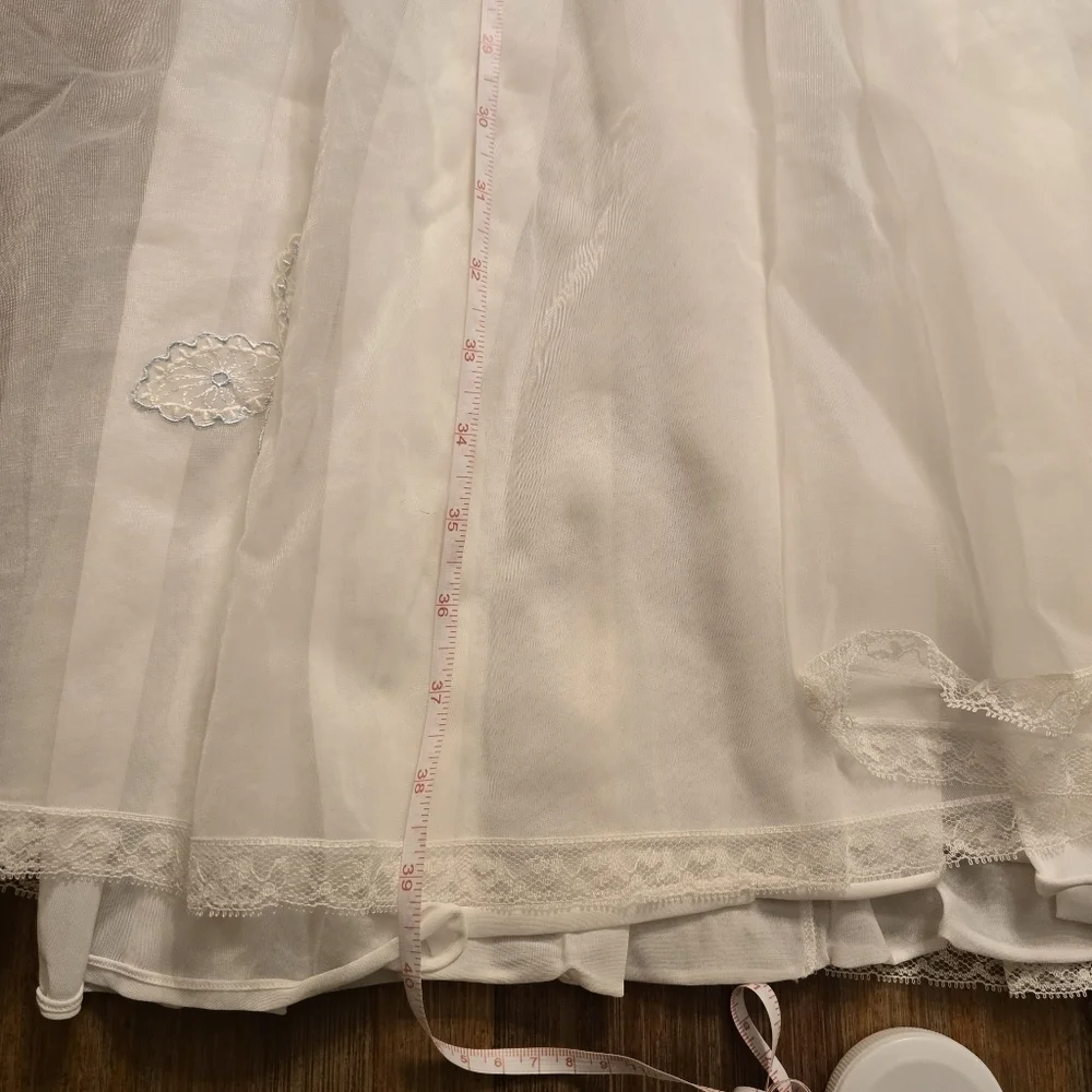VTG 50s White Sheer Nylon Embroidered Nightgown Peignoir Dress - Coquette S/